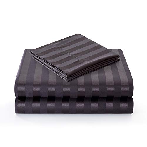 Satin-Silk Sheets King Size Bed Set, Black Soft Cooling Deep Pocket King Sheets, Hypoallergenic, Wrinkle And Fade Resistant Bedding Set, 4 Piece, Striped #TOP6