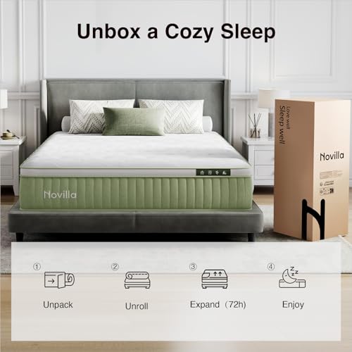 Image of Novilla Hybrid King Mattress, 12 Inch King Size Hybrid Mattress in a Box with Individually Wrapped Coils & Euro Top for Pressure Relief & Motion Isolation & Cool Night Sleep, CertiPUR-US Certified