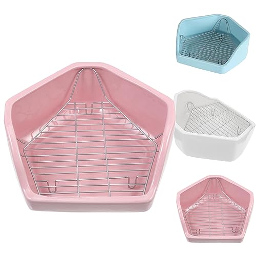 小動物用 陶器トワレ 飼育ケージ内装 チンチラ用陶器トワレ かわいい 三角 うさぎトイレ 消臭 うさぎ用 噛み防止 金網スノコ付き うさぎのトイレ チンチラ用ト小動物用 トイレトレーニングに最適 (大きい,ピンクの五角形)