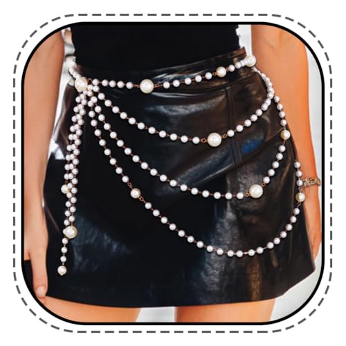 Kesvb Layered Pearl Waist Chain White Body Chains Fashion Rave Body Accessories for Women