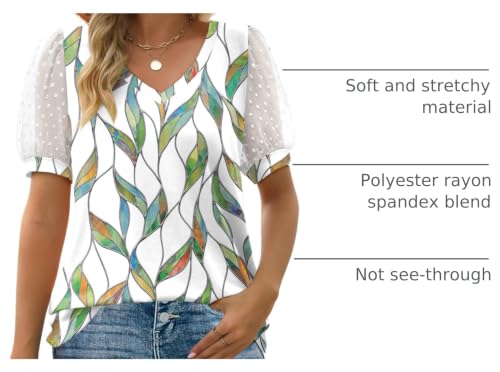 Image of Aokosor Womens Summer Tops V Neck T Shirts Swiss Dot Puff Sleeve Tops Loose Casual Tshirts