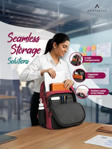 Image of Aristocrat Stan 15.6 inch Compatible Laptop Backpack 32L | 3 Compartments with Quick-Access Front Pocket | Tablet Sleeve, Rain Cover & Bottle Holders | Office & Casual Backpack for Men & Women