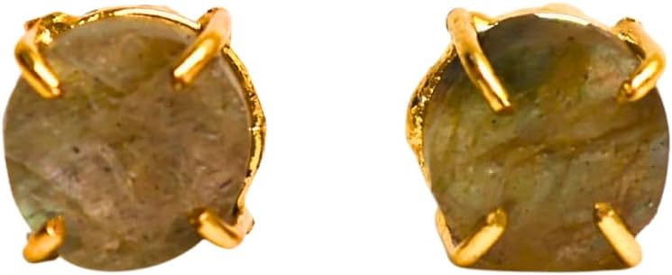 Gempires Natural Raw Gemstone Stud Earrings for Women | Handmade Raw Crystal Prong Setting Earrings | Hypoallergenic Gold Plated Minimal Studs | Unique Gift Jewelry for Her (Multiple Gemstone Options)