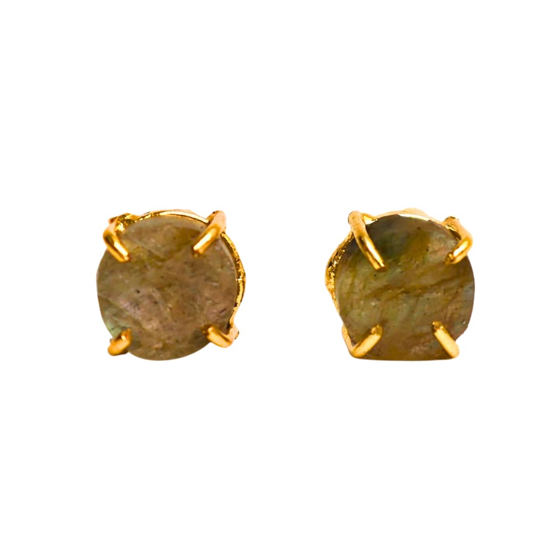 Gempires Natural Raw Gemstone Stud Earrings for Women | Handmade Raw Crystal Prong Setting Earrings | Hypoallergenic Gold Plated Minimal Studs | Unique Gift Jewelry for Her (Multiple Gemstone Options)
