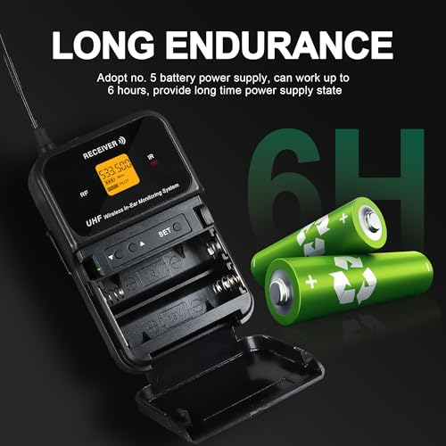 Image of UHF Wireless in-Ear Monitor System - 99 Frequencies Mono IEMs for Musicians,164ft Stable Transmission Range,Ideal for Stage Performance,Bands,Studio Recording,Lectures & Speeches (2 Bodypacks)