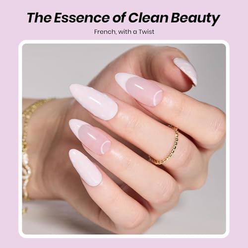 Image of Beetles French Tip Gel Polish - Peach Mousse 15ML Full Size with French Tip Stamp, Hema Free White Light Pink Gel Nail Polish, Soak Off UV LED Lamp French Nail Kit Art for Summer Nails