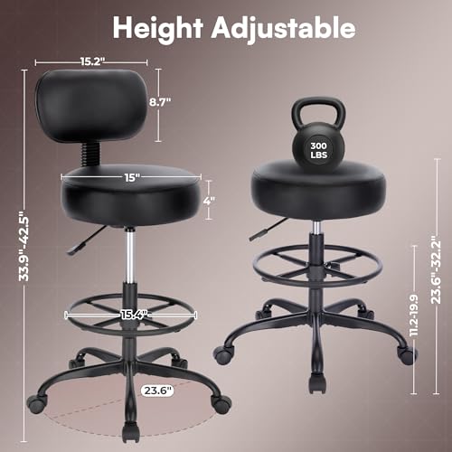 Image of SUPERJARE Drafting Chair with Back, Set of 3, Swivel Barstools, Adjustable Height Rolling Stool with Footrest, Standing Desk Chair for Counter Height Desk, Shop, Home Kitchen, Clinic Studio, All Black