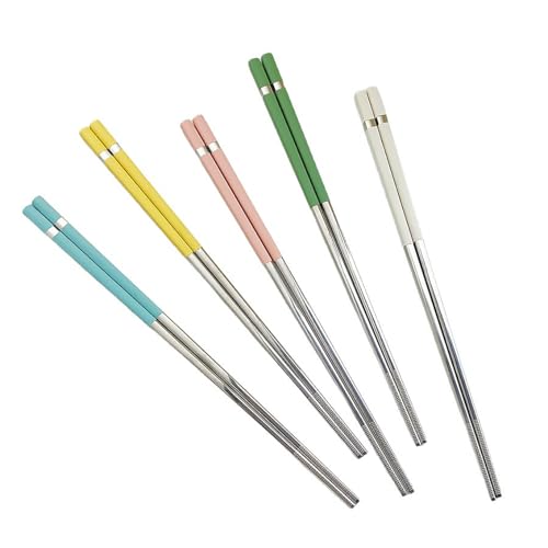 箸 ステンレス製 菜箸 角箸 軽量 滑り止め加工 丈夫 長持ち 韓国食器 来客用箸 業務用 5膳セット 25cm (Multicolor)
