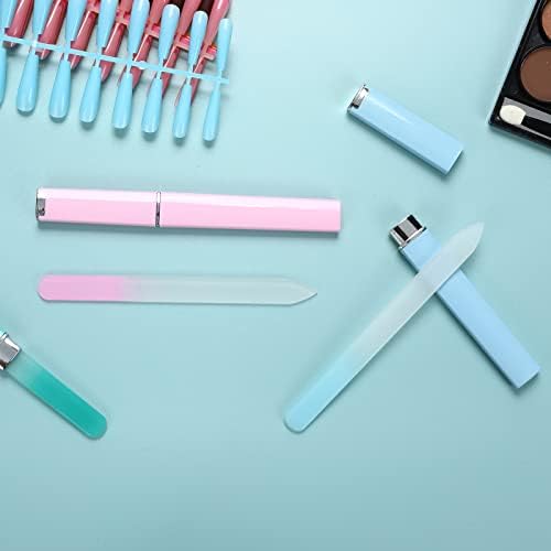 Sibba 3 Pieces Nail File Glass Nail File, Premium Glass Nail File with Case, Multicolor Crystal Nail File, Double-Sided Nail Files for Natural Nails Manicure Tools