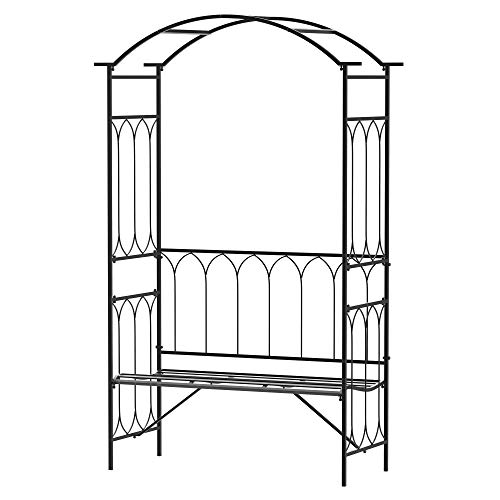 Outsunny Garden Metal Arch Bench Outdoor 2-Seater Chair, Patio Rose Trellis Arbour Pergola for...