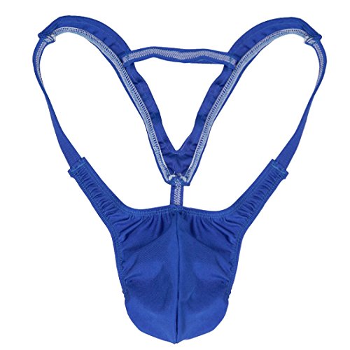 iiniim Mens Sexy Bulge Pouch G-string Underwear with Inverted Triangle Rear Blue XL
