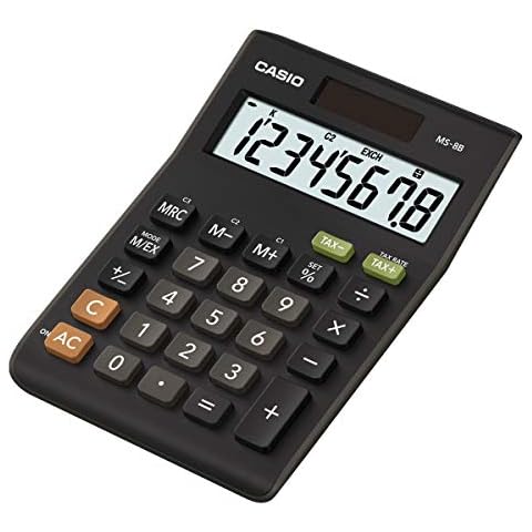 Casio MS-8B 8 Digit Tax Desk Calculator, Black Cover
