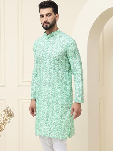 Image of SOJANYA (Since 1958 Men's Silk Blend Kurta with Multi Color Embroidery