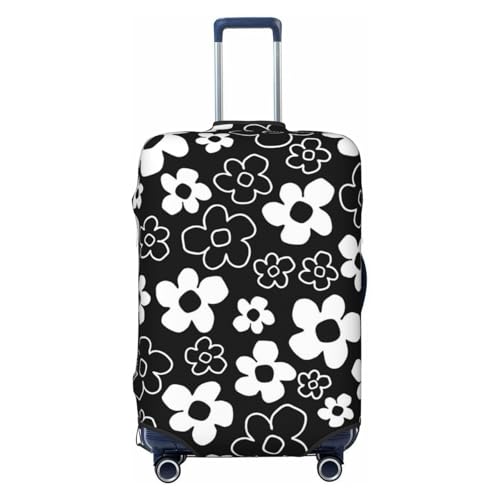 Vintage White Black Flowers Travel Luggage Cover Fits 18-32 Inch Luggage, Elastic Suitcase Cover Protector with Concealed Zipper for Wheeled Suitcase Tsa Approved