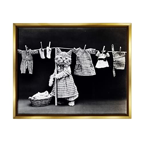 Kitten Does the Laundry Humorous, 16 x 20 Inch Canvas in Floater Frame