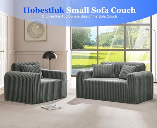 Image of Hobestluk Couch Sofa 2-Seater Foam Sofa Loveseat for Small Spaces Comfy Sofas with Removable Cover Furry Couch with Pillows for Living Room, Bedroom, Apartment, Office (Grey, Loveseat)