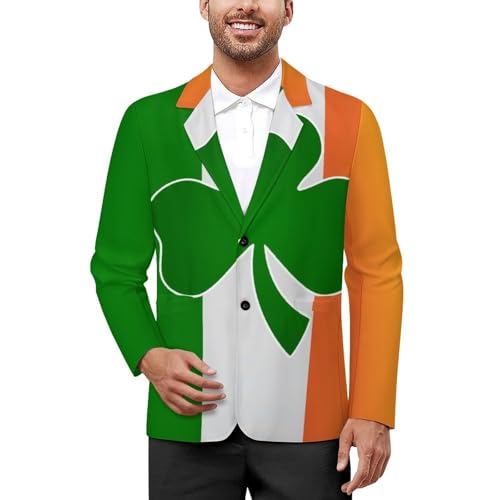 Shamrock Icon on Ireland Flag Men's Casual Blazers Slim Fit Sport Coats Blazer Two Buttons Suit Jacket for Work Party