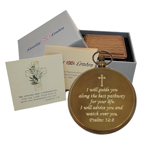 Engraved Baptism Compass Gift | Confirmation Compass Personalized | Engraved Religious Gifts of Faith for Catholic or Christian Men, Teen Boy, Boys, Son, Grandson (FBA - Psalm 32:8)