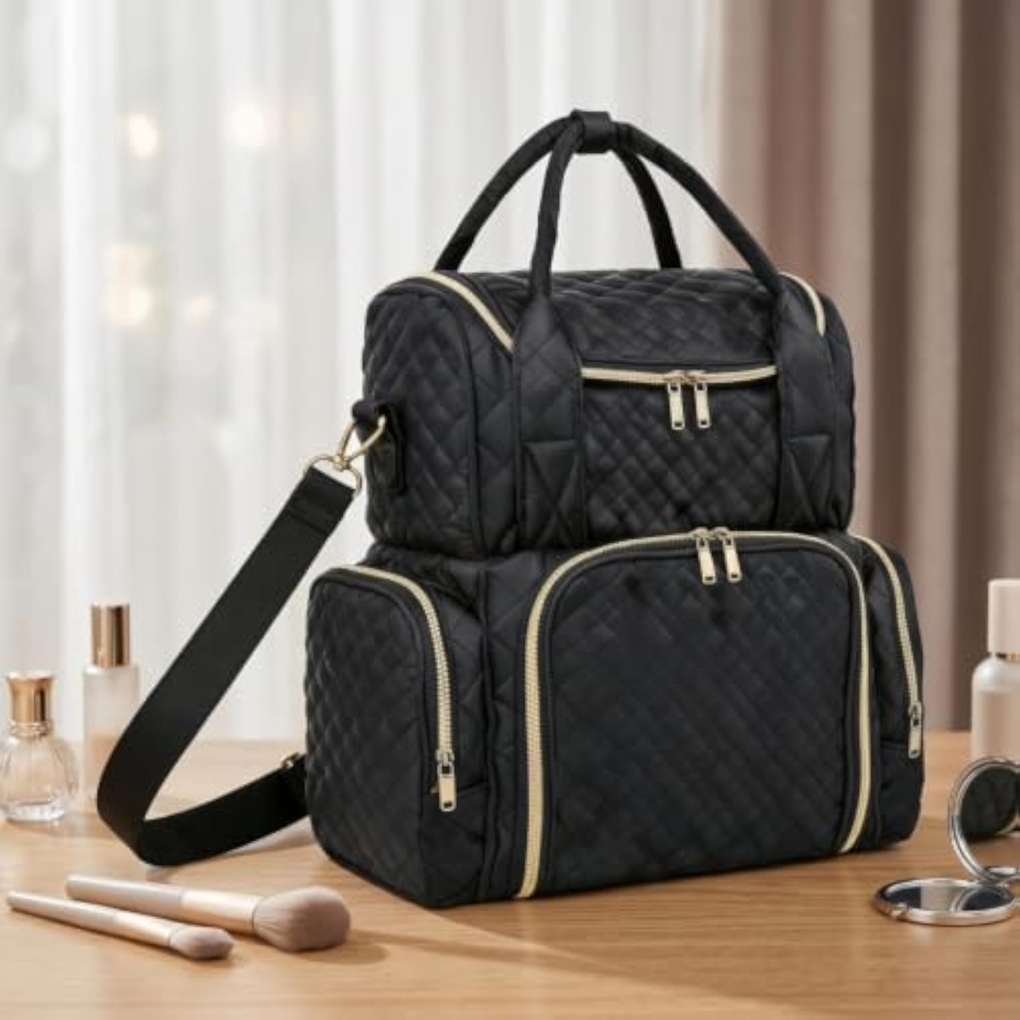 Structured Travel Makeup Bag with Handle, Padded Case