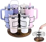 House of Quirk Rotating Tumbler Organizer Holder for 40 oz Water Bottles – Vintage Brown Cup Holder Rack for Tumbler Accessories, Space-Saving Bottle Organizer (Black)