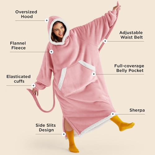 Bedsure Sherpa Wearable Blanket Hoodie (Adult, Rose Pink) — view 2