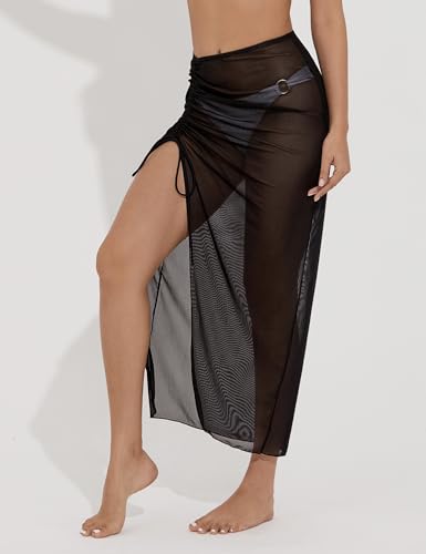 Women's Long Sarong Cover Ups Semi-Sheer Bikini Wraps Lightweight Beach Wrap Skirts with Adjustable Drawstring4