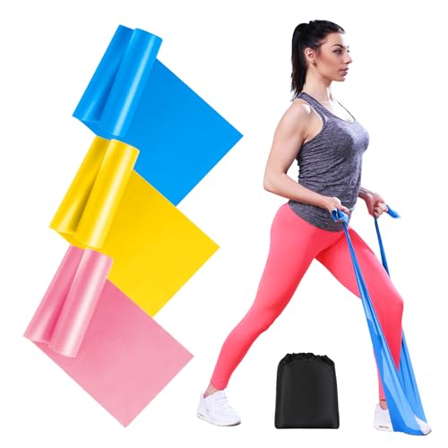 AiQInu Set De 3 Bandas Elásticas Musculación, 2m Cintas Elásticas Con 3 Niveles De Resistencia Para Pilates, Yoga y Fitness