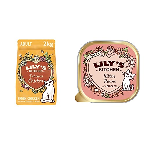 Lily’s Kitchen Trocken Katzenfutter mit Hühnerfleisch und Kräutern für ausgewachsene Katzen, Vollwertnahrung, 2 kg, Verpackung kann variieren & Lily’s Kitchen Nass Katzenfutter mit Geflügel, 19 x 85g