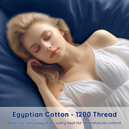 Image of SONORO KATE 100% Egyptian Cotton Sheets,1200 Series,Cal King Size | Soft Breathable & Cooling LuxuryHotel Cotton,Sateen Weave for Soft Feel,Fits Upto 16 inch Mattress,4PC,Navy Blue