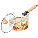 Domensi Clear Glass Pots for Cooking 60 Oz/ 1.8 l Borosilicate Glass Cookware Nonstick Glass Saucepan with Lid and Wooden Handle Simmer Pot for Noodle Pasta Soup Milk Baby Food