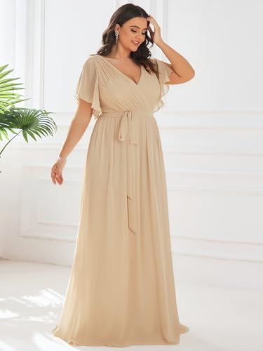 Image of Ever-Pretty Plus Women's Chiffon Bridesmaid Dress A-Line Empire Waist Floor Length Plus Size Formal Wedding Guest Dresses