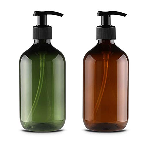 JamHooDirect Lot de 2 flacons à pompe vides en plastique de 300 ml, rechargeables, pour lotion, shampooing, crème lavante, gel douche, distributeur de liquide