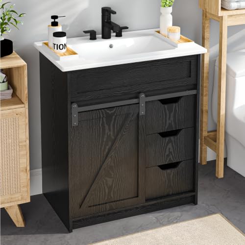 30" Bathroom Vanity Sliding Barn Door & 3 Drawers