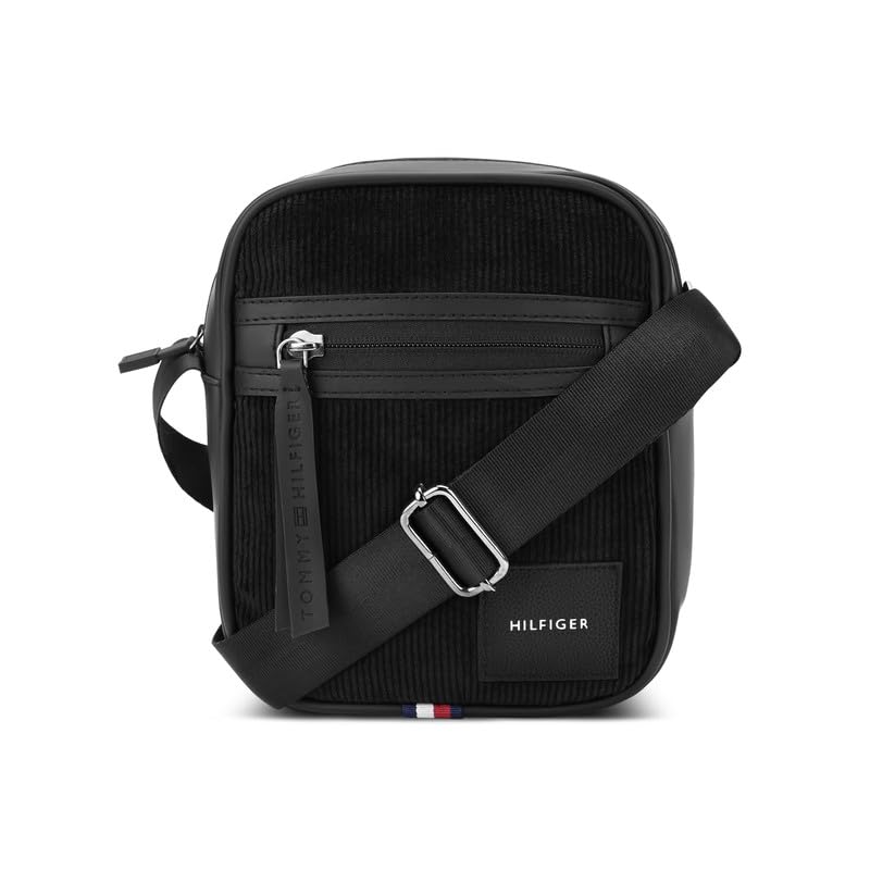 Tommy Hilfiger Unisex Crossbody Bag KYLAN | Soft Corduroy & PU Textured Sling with Internal Zipper Pocket | Compact Travel & Daily Shoulder Bag | Stylish and Trendy crossbody Bag