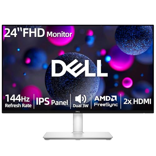 Image of Dell 24 inch FHD Monitor, 1080p IPS Display, 144Hz Refresh Rate, 1ms, AMD FreeSync, Dual 3W Built-in Speakers, 99% sRGB, Fully Adjustable Stand with Height /Tilt /Pivot /Swivel, Ash White