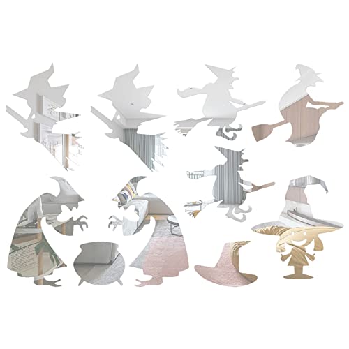 1Set 12Pcs Halloween Acrylic Wall Decor Stickers Removable Halloween Witch Shape Diy Sticky Mural Stickers Decals For Home Living Room Bedroom Bathroom Elephant Wall Decorations #TOP13