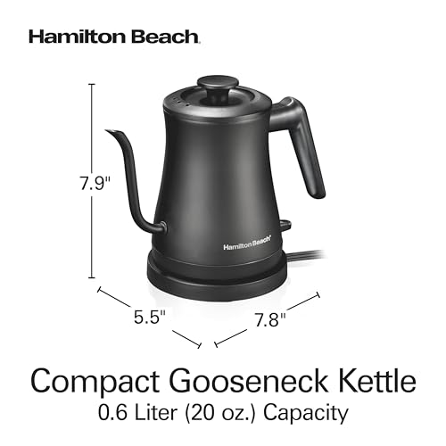 Hamilton Beach Compact 20 oz. / 0.6 Liter Gooseneck Electric Kettle for Boiling Water, Pour Over Coffee, Tea, Ultra Fast Heating With 1200 Watts, Stainless Steel BPA-Free Interior, Black (41045) - image 8