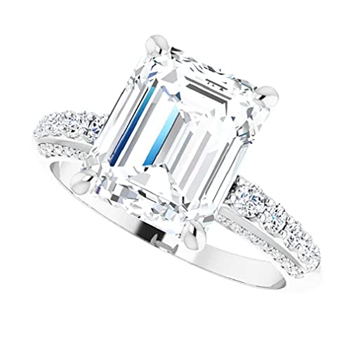 3 CT Emerald Cut Colorless Moissanite Engagement Ring, Wedding/Bridal Ring Set, Solitaire Knife Edge, Solid Sterling Silver Vintage Antique Anniversary Promise Ring Gift for Her