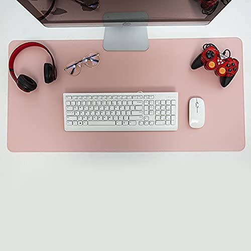 Image of Mouse Pad, Desk Mat, Large Leather Desk Pad, PU pad Waterproof Mouse Pad for Laptop, Office Table Protector Blotter Best Gifts (80 x 40 cm, Pink)