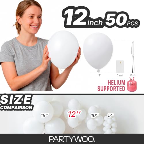 Image of PartyWoo White Balloons 50pcs 12 Inch Latex Helium White Balloons | Wedding Baby Shower Birthday Bridal Shower Graduation Engagement Princess Party Decorations White-Y13