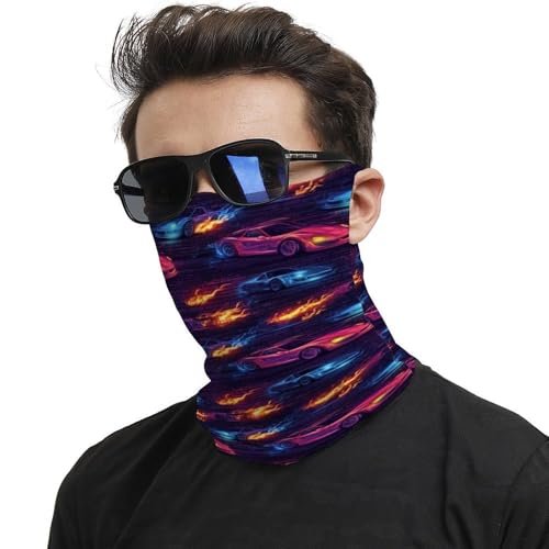 GVYGVY Neck Gaiters for Men Women - Red Blue Fire Sports Car Print Balaclava Bandanas Neck Scarf Half Face Mask Cover