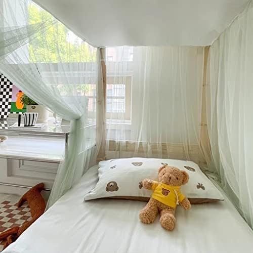 Students Dorm Bunk Mosquito Net 4 Corner Post Bed Canopy Netting Bed Curtains for Teen Student Dormitory School College Indoor Outdoor (Light Green, Twin)