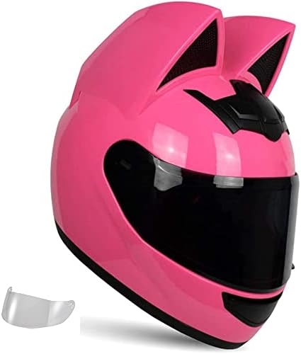 Cat Ear Offroad Helmets,Men and Women Full Face Motorcycle Helmet,for Dirt Bike, Four-Wheeled ATV (Pink Helmet Black Lens, Medium)