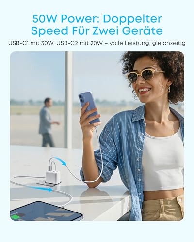 Anker Zolo 50W USB C Ladegerät, 4-Port Netzteil mit 2 USB-C und 2 USB-A – Ansicht 5
