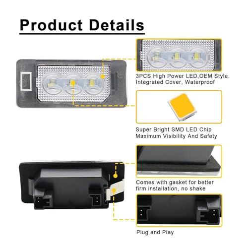 Luces matrícula LED de alta intensidad y durabilidad para BMW E46 E90 F10 3