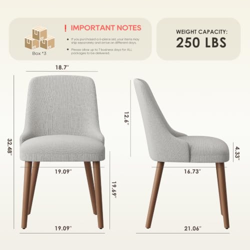 Image of MALOL Upholstered Dining Chairs Set of 6 with High-Back, Light Grey | Dining Room Chair with Wood Legs, Padded Kitchen Chairs for Dining Room /Restaurant /Cafe