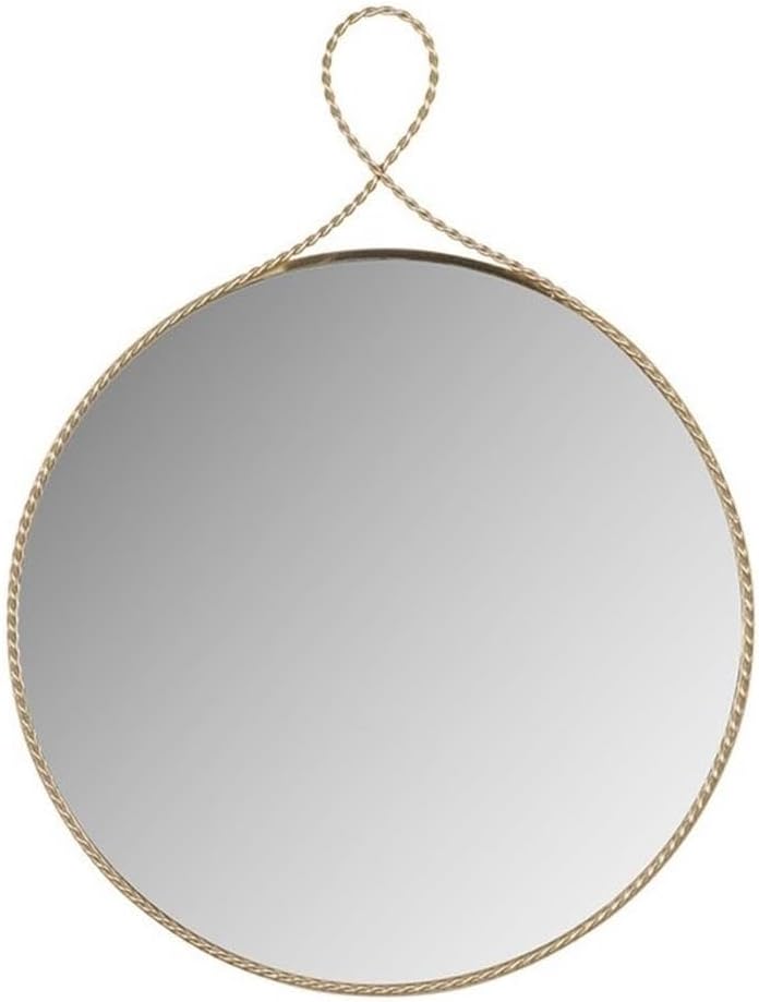 Pemberly Row Contemporary Round Wall Mirror, Solid Metal Braided Brass Trim, Handmade Accent Mirror for Bedrooms, Vanities, Entryways, or Bathrooms, Decorative Design, Versatile Mounting Options