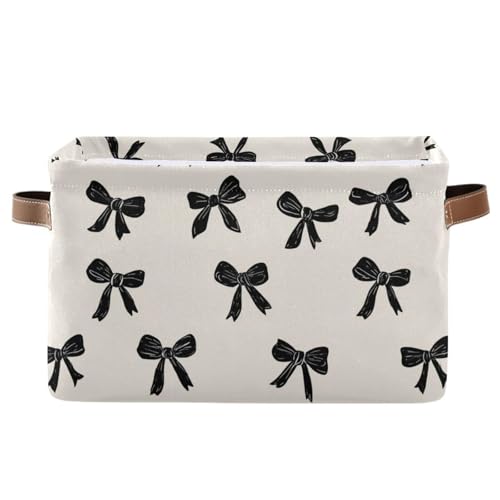 Image of Aslsiy Storage Basket Black Bows on Beige Nursery Bins Baby Box Canvas Clothes Shelf Basket Laundry Hamper 1 Pcs
