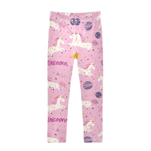 Cute Space Unicorns Girls' Leggings Toddler Doodles Space Stars Planets Kids Yoga Pants Dance Active Tights 4T