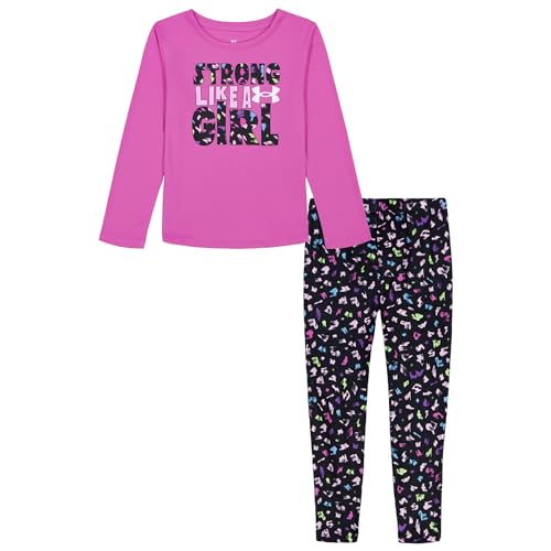 Under Armour UA Printed LS Legging Set, Vivid Magenta Speckle, 4